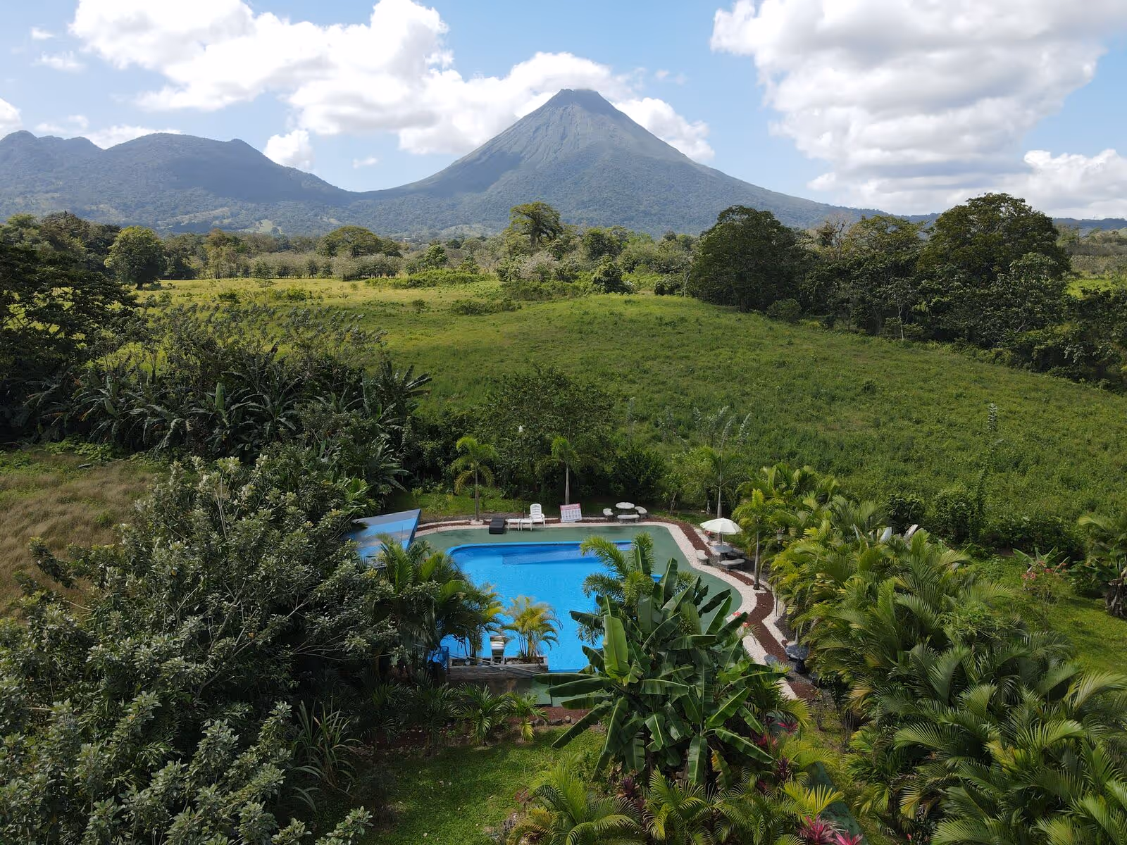 Cozy hotel view with tropical surroundings